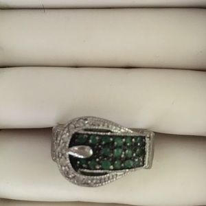 .925 sterling silver diamond & emerald ring